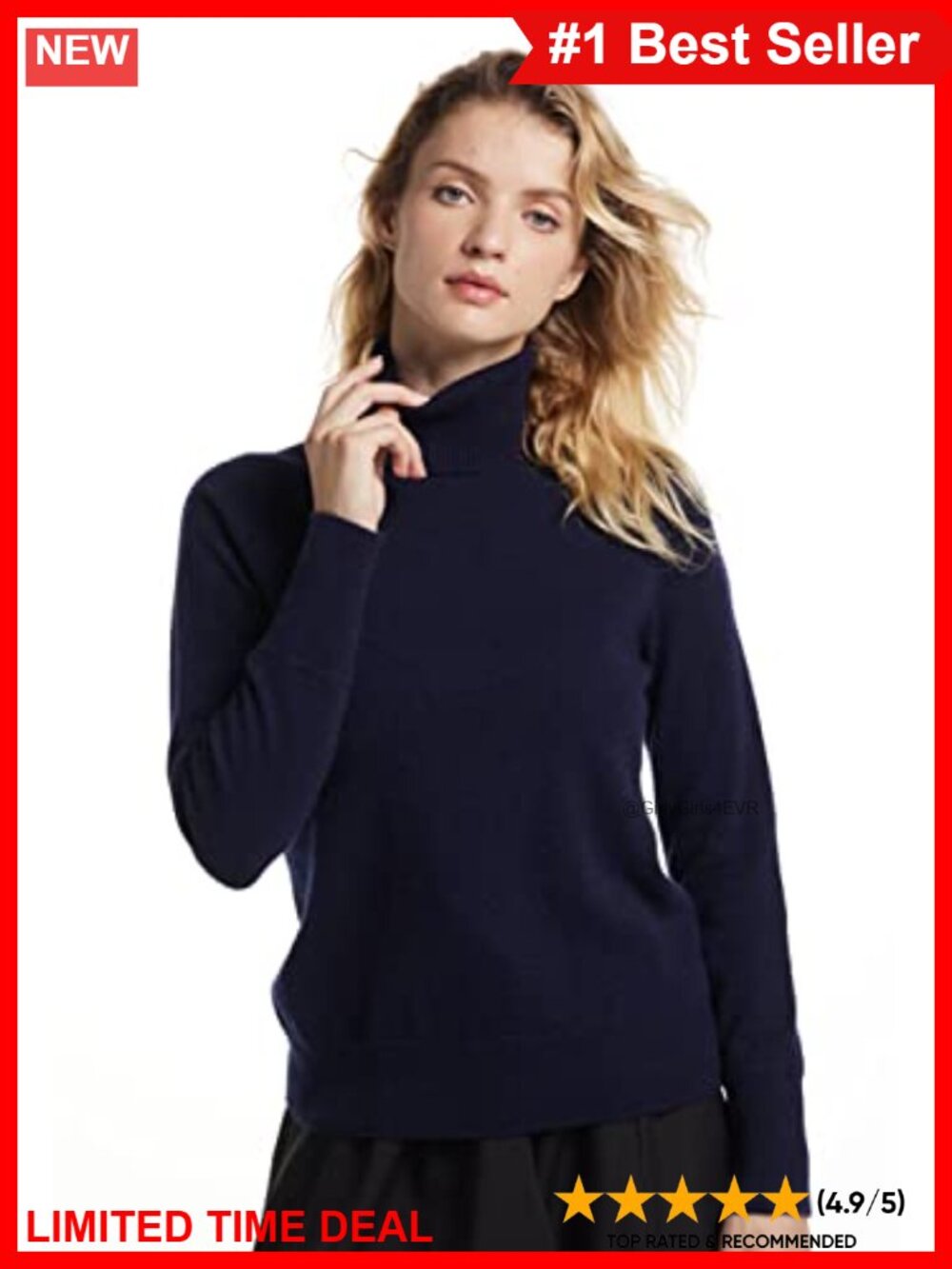 100% Cashmere Turtleneck Long Sleeve Winter Pullover Sweater